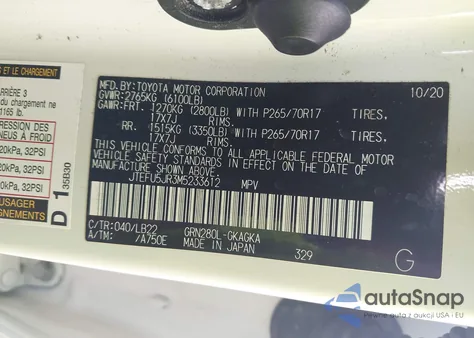 2021 Toyota 4Runner Sr5 Premium from USA, damaged, VIN JTEFU5JR3M5235612